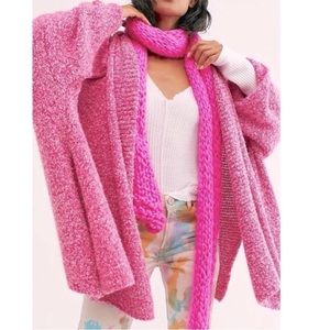 Free People BFF Soft Oversized Chenille Hot Pink and Gray Cardigan